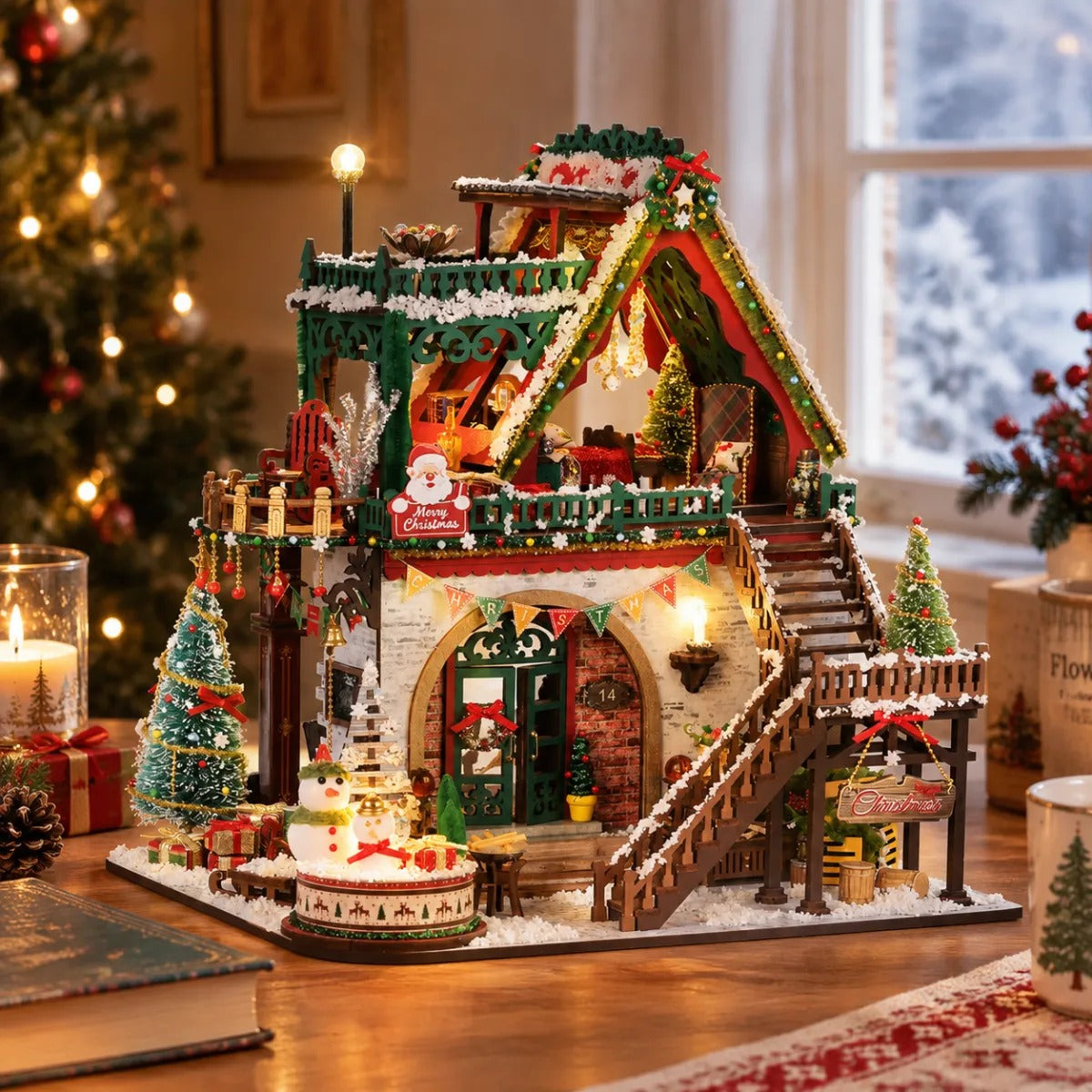 Snowy Christmas Lodge DIY Miniature House Kit