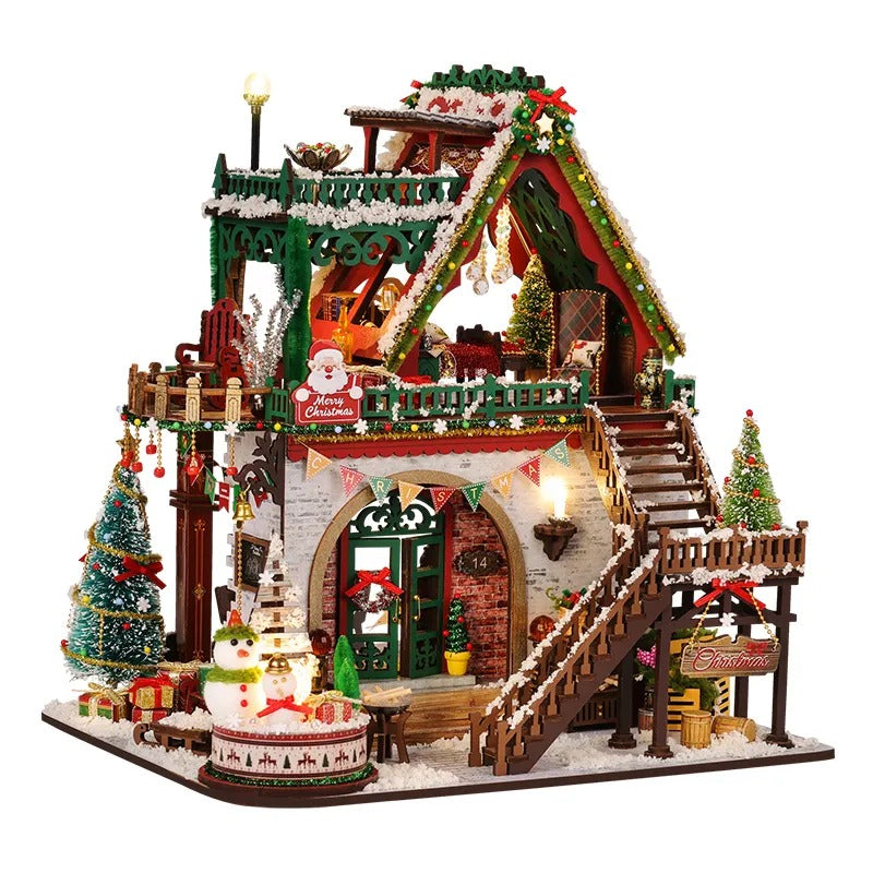 Snowy Christmas Lodge DIY Miniature House Kit