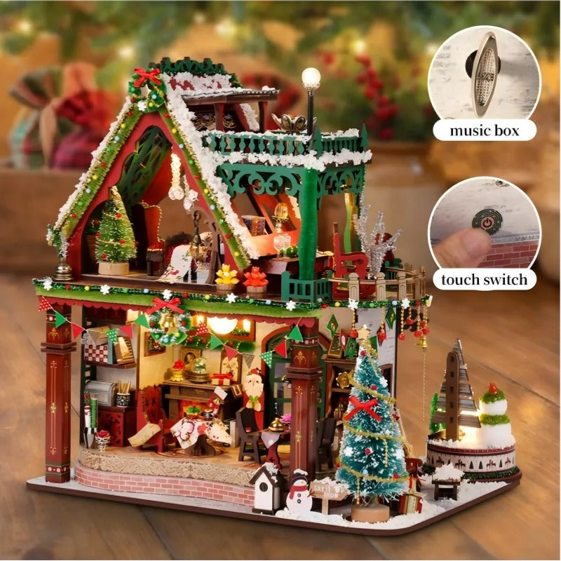 Snowy Christmas Lodge DIY Miniature House Kit