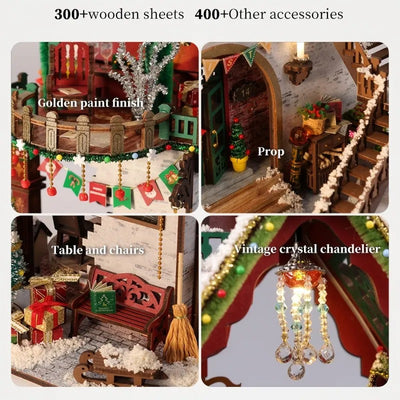 Snowy Christmas Lodge DIY Miniature House Kit