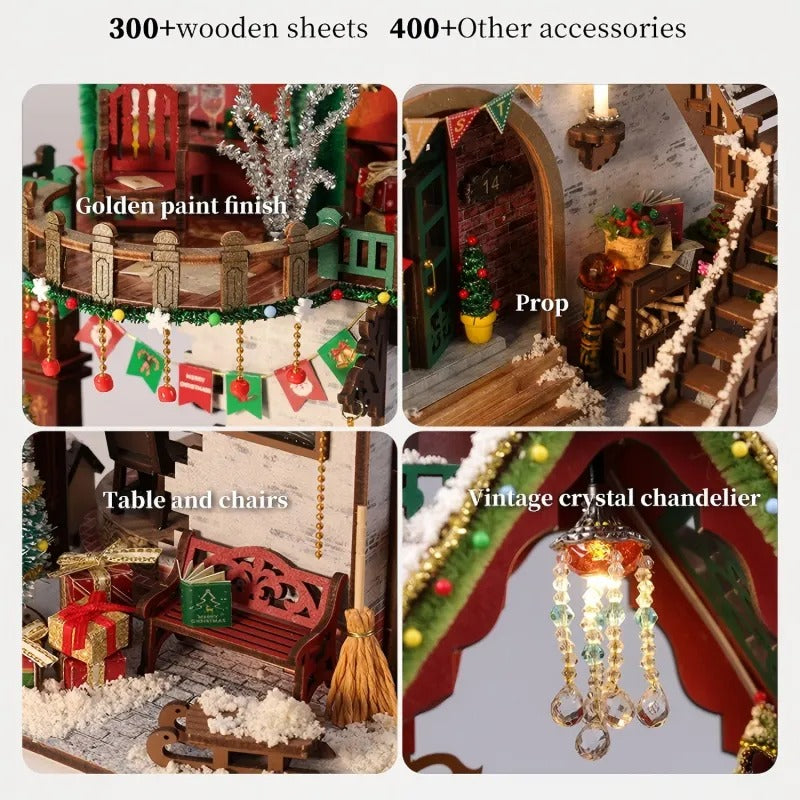 Snowy Christmas Lodge DIY Miniature House Kit