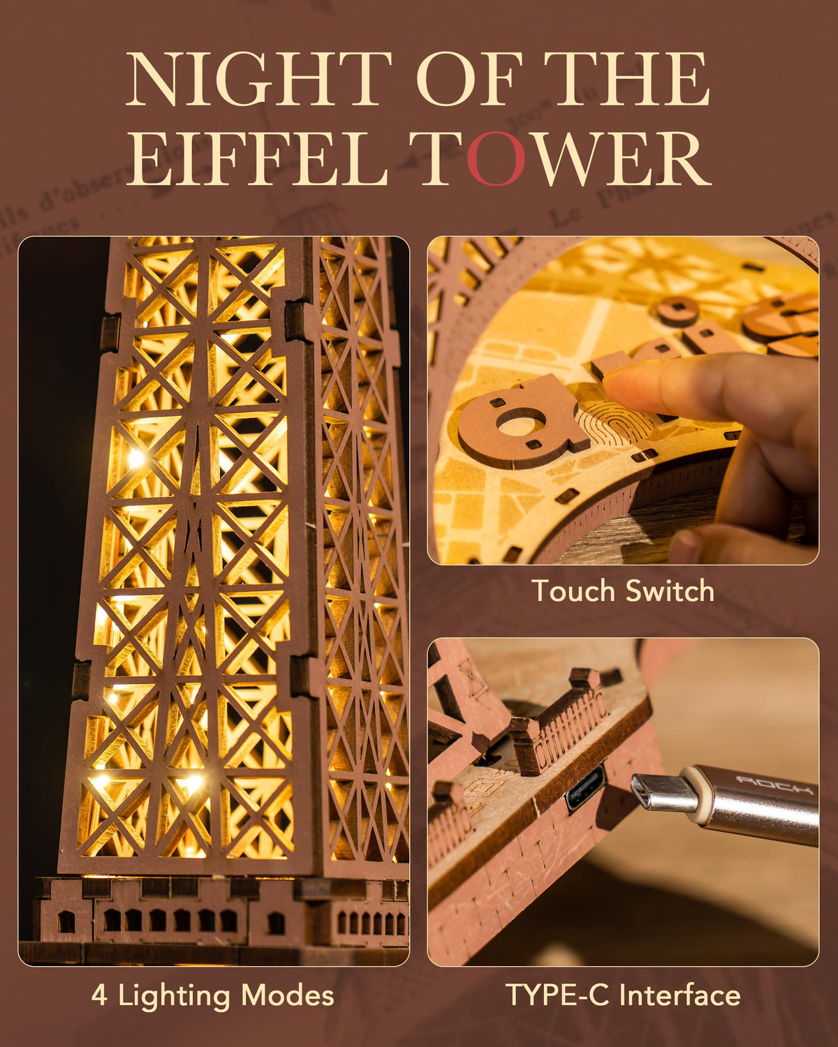 Night of the Eiffel Tower 3D Wooden Puzzle