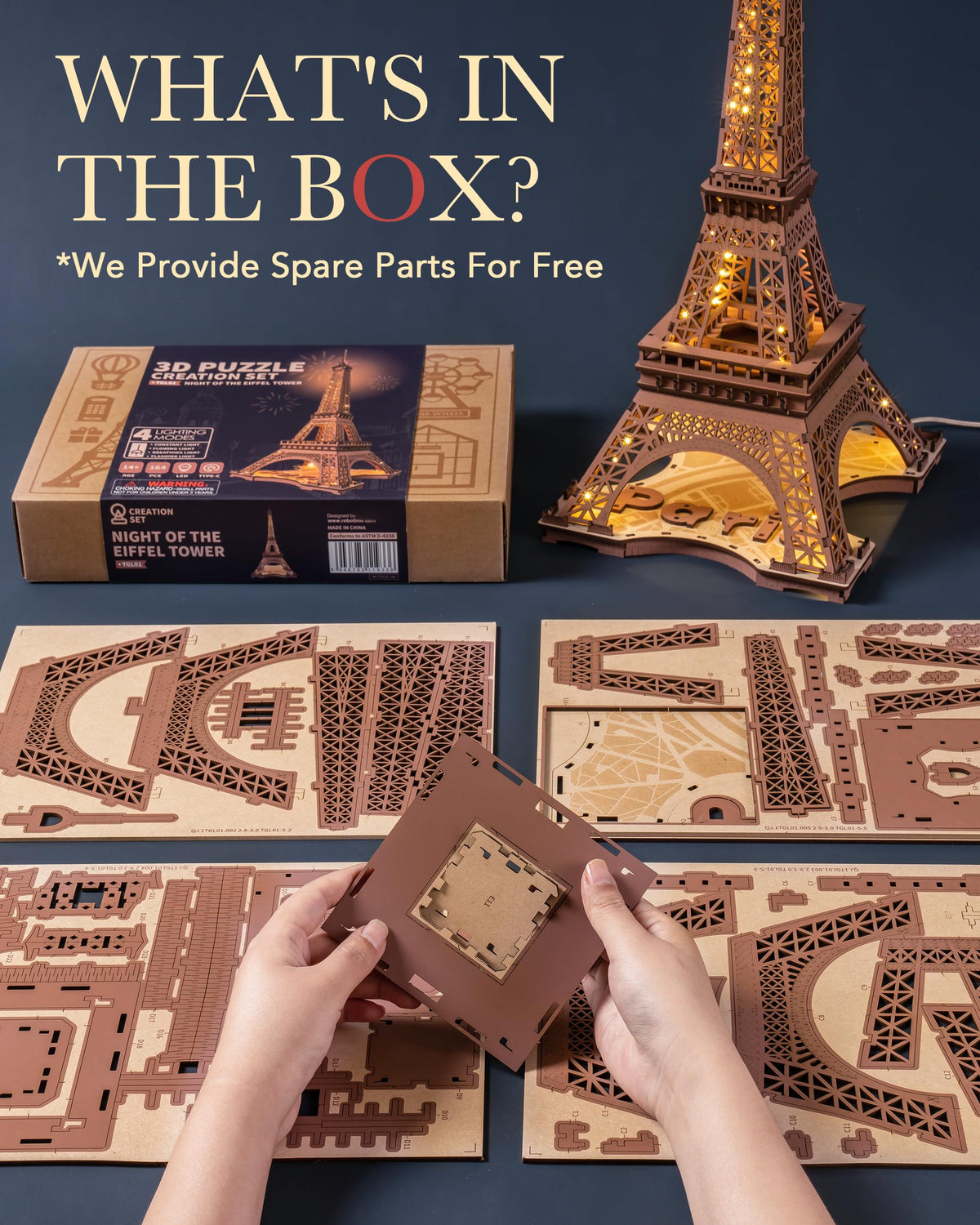 Night of the Eiffel Tower 3D Wooden Puzzle